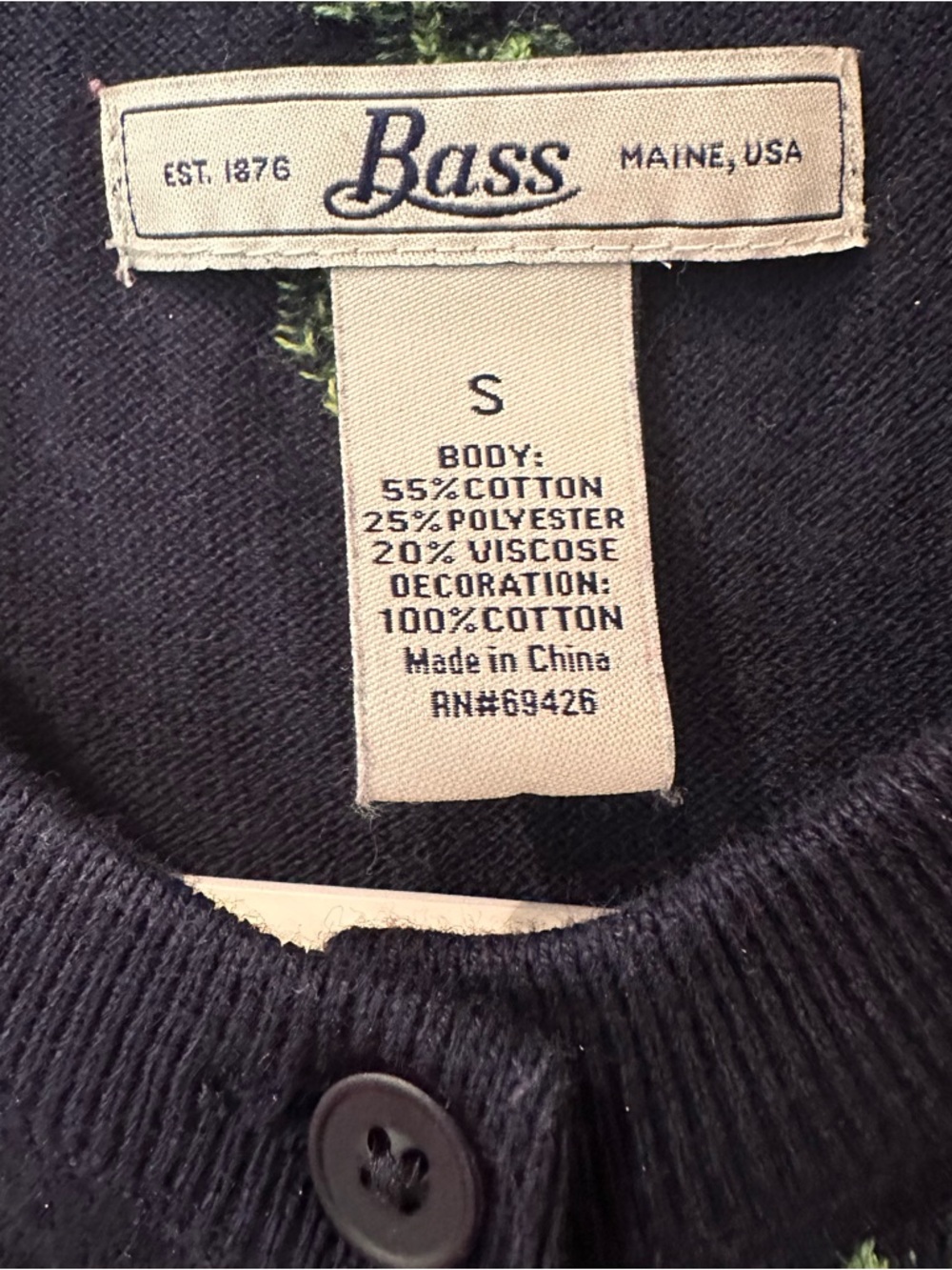 Bass Navy Cardigan with Green Cactus Detail - Picture 3 of 5